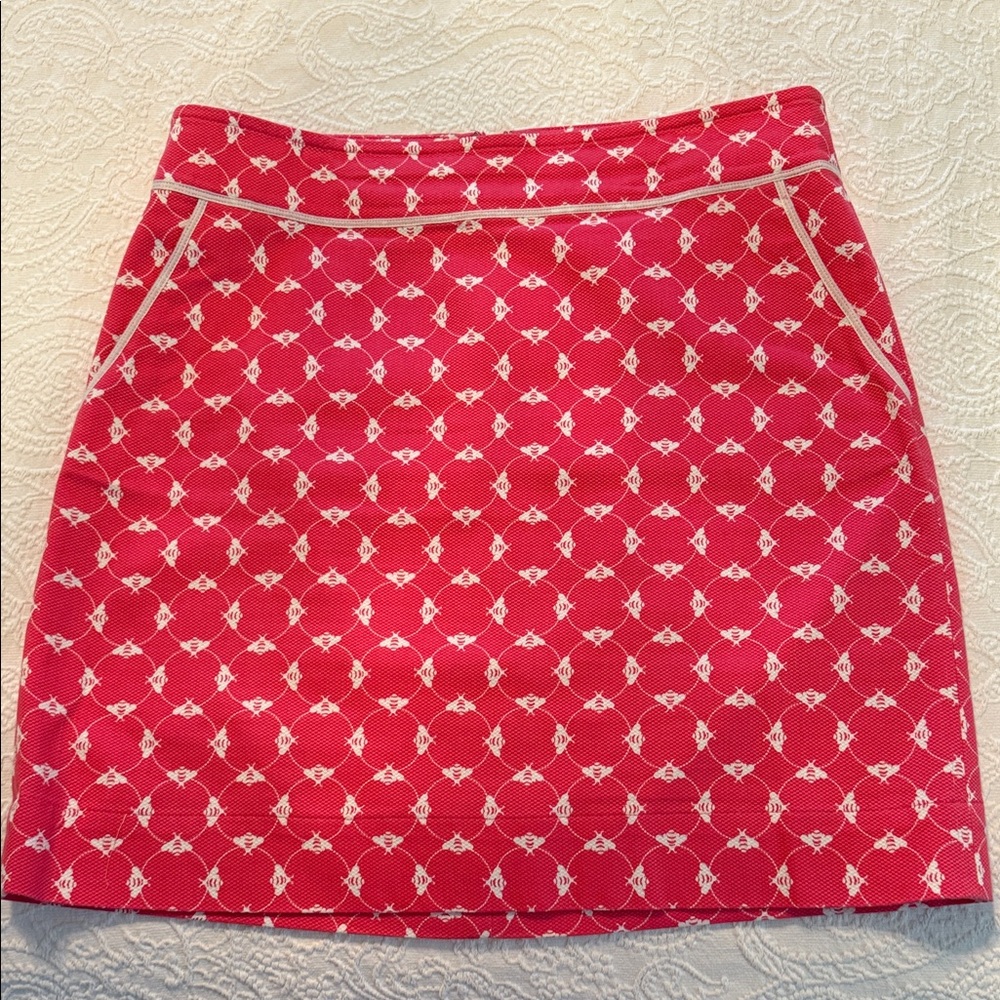Talbots Pink and White Busy Bee Patterned Mini Skirt